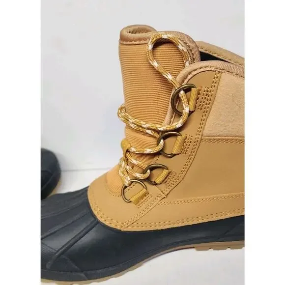 Universal Thread Women's 10 Duck Boots Waterproof Rain Lace Up Tan Black Ankle - Picture 11 of 16